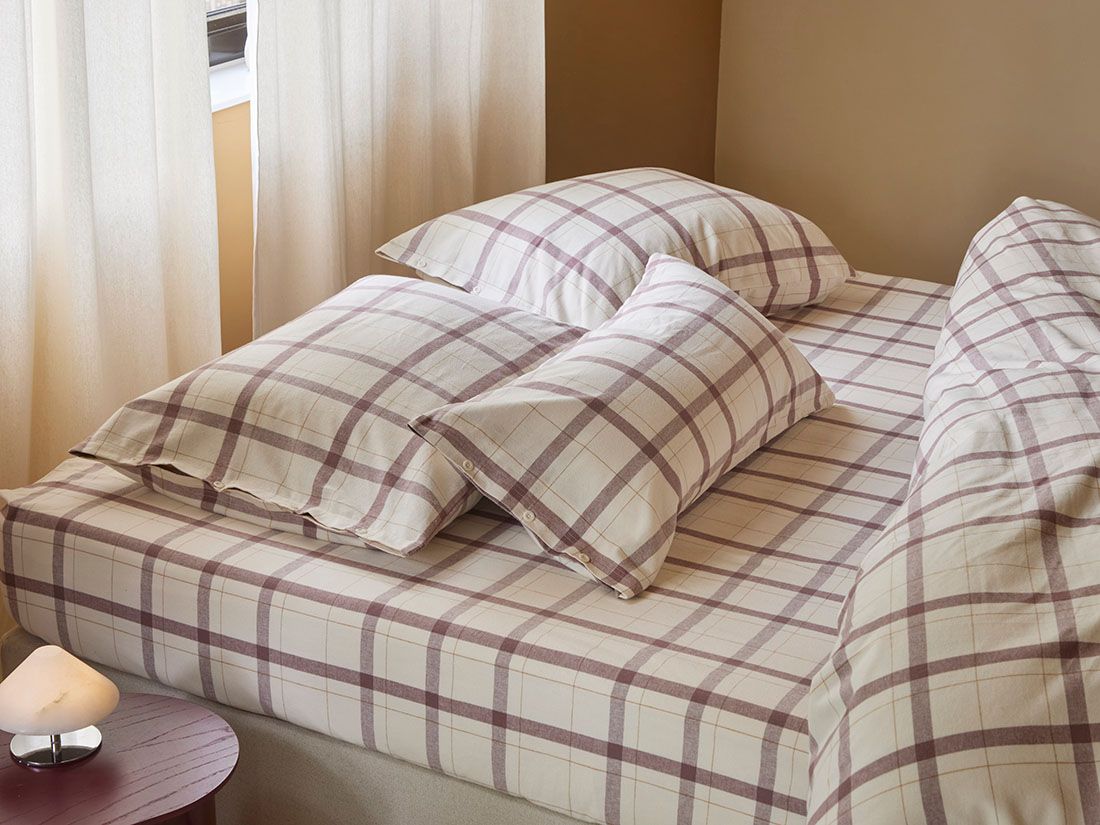 Dekbedovertrek flanel mauve check
