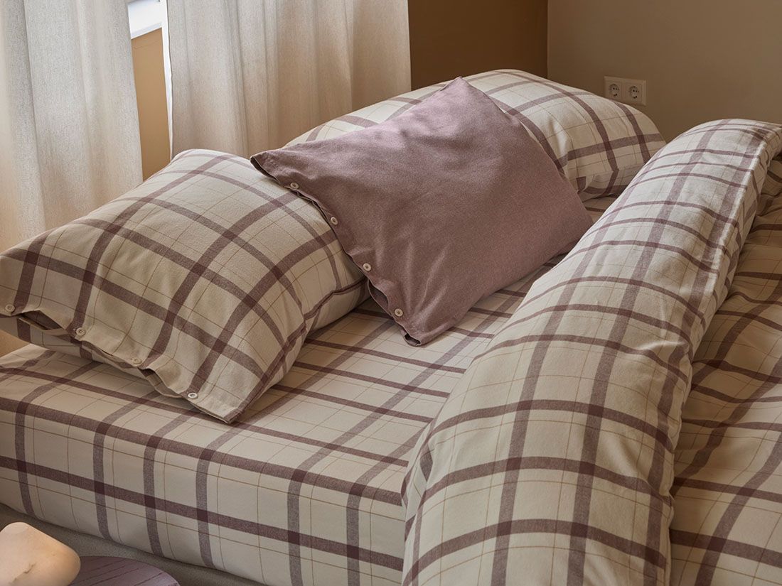 Dekbedovertrek flanel mauve check