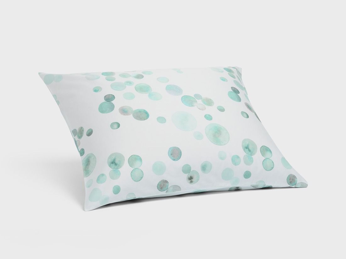 Kussensloop katoensatijn watercolor dots sea green