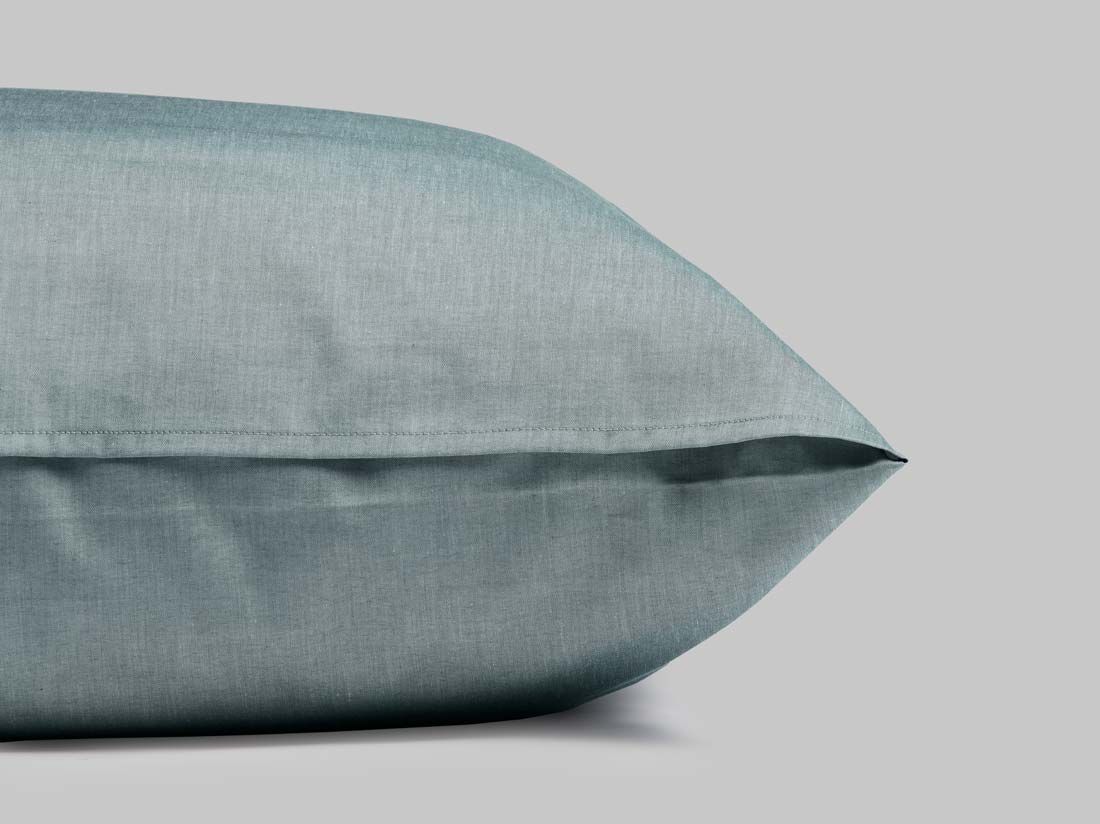 Taie d'oreiller coton TENCEL™ vert chambray