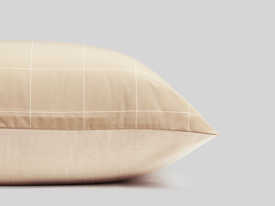 Parure de lit coton TENCEL™ double face latte à carreaux/chambray