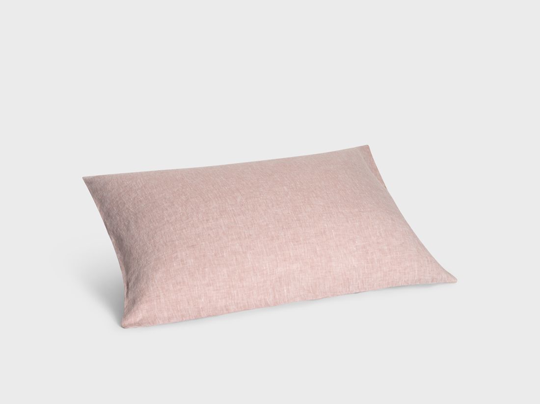 Taie d'oreiller lin lavé rose chambray