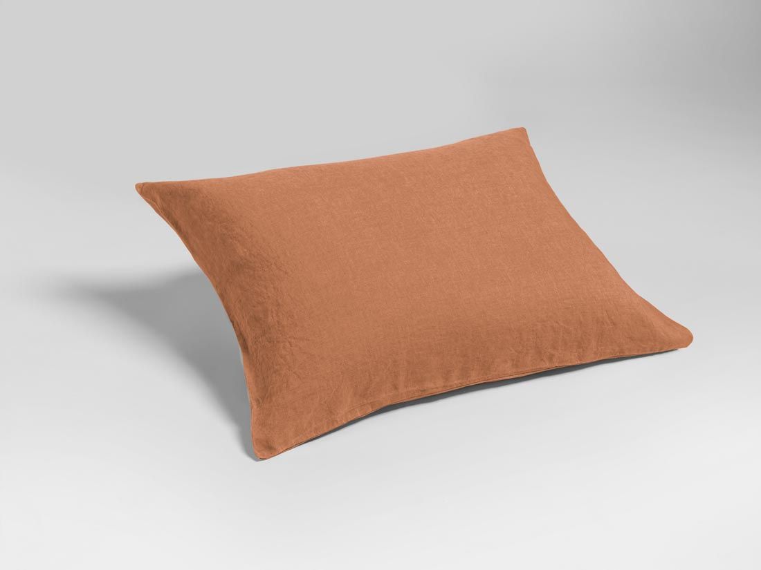 Taie d'oreiller lin lavé terracotta