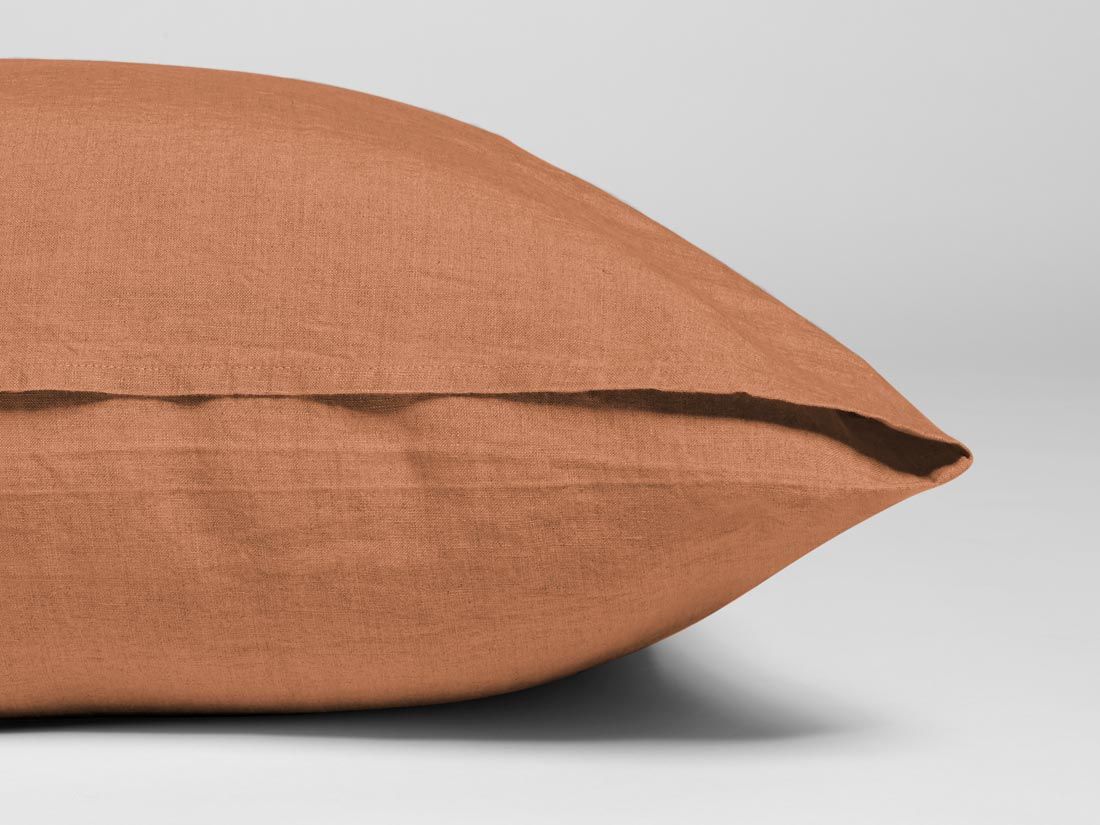 Taie d'oreiller lin lavé terracotta