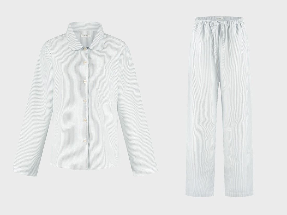 Ensemble de pyjama femme coton TENCEL™ à rayures blanc/bleu