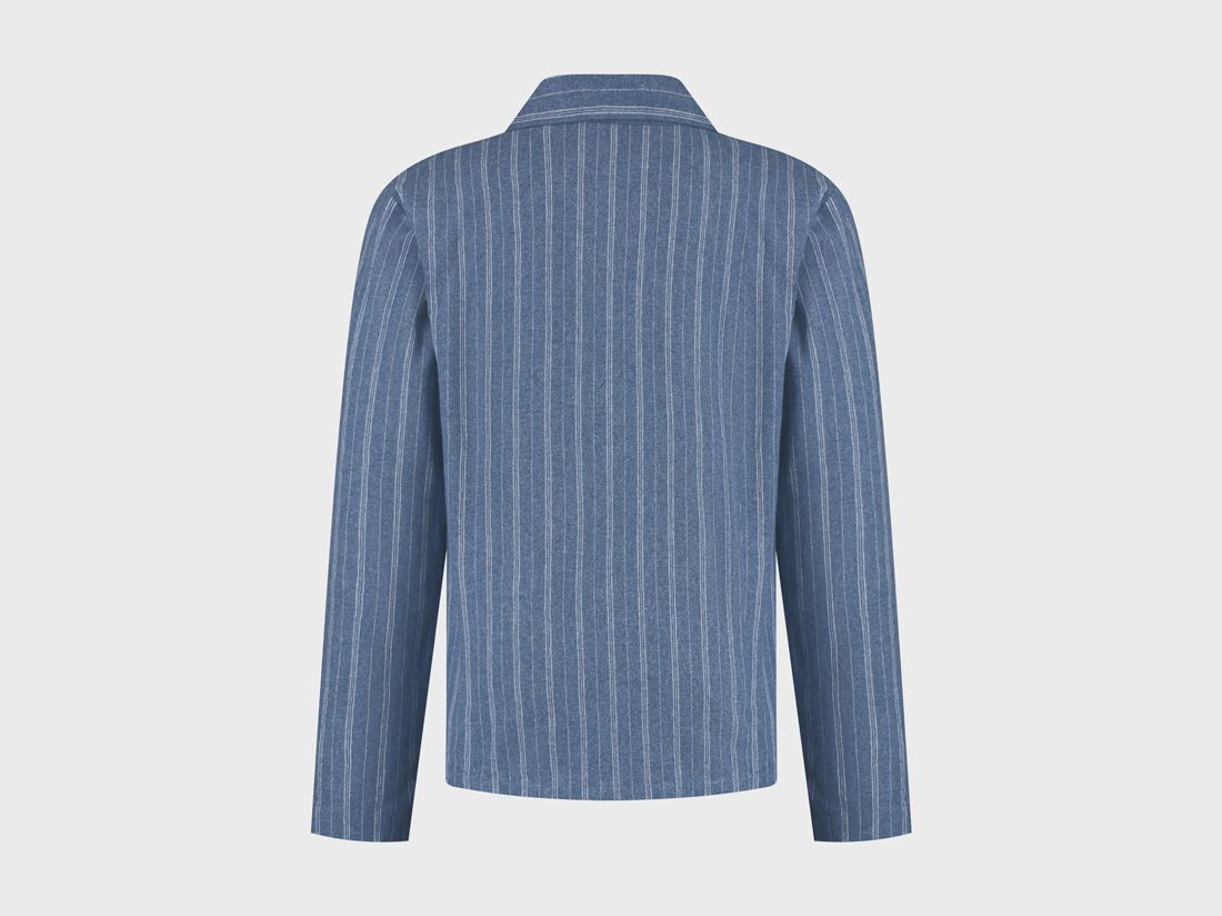 Pyjamashirt heren flanel denim blue/white stripe