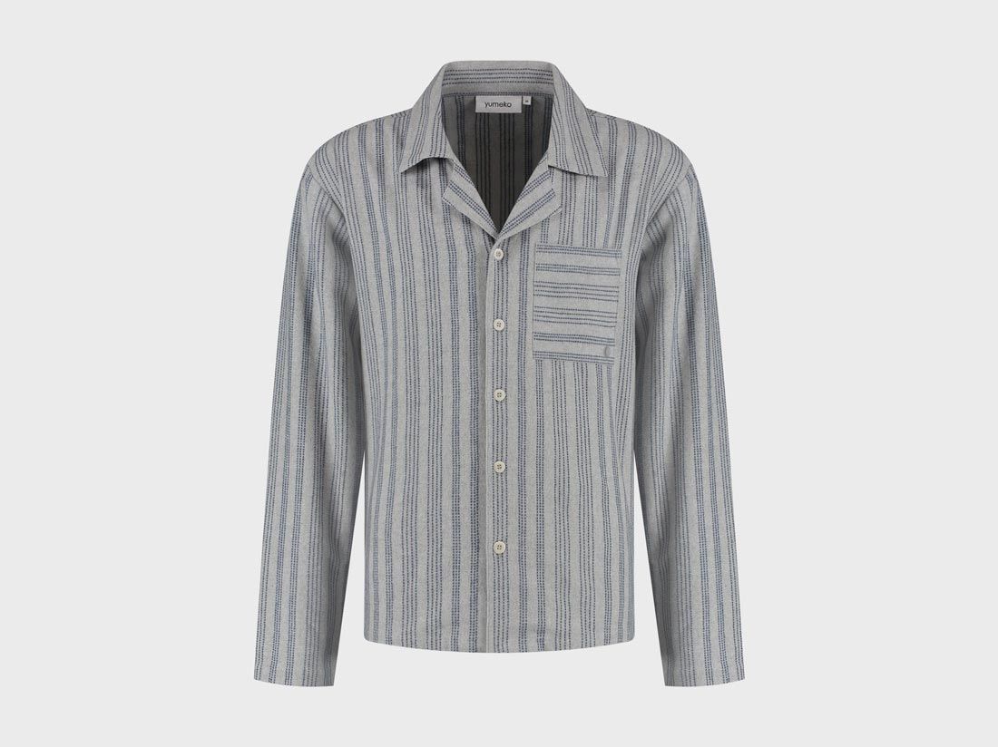 Pyjamasjacka herr flanell light grey/blue stripe