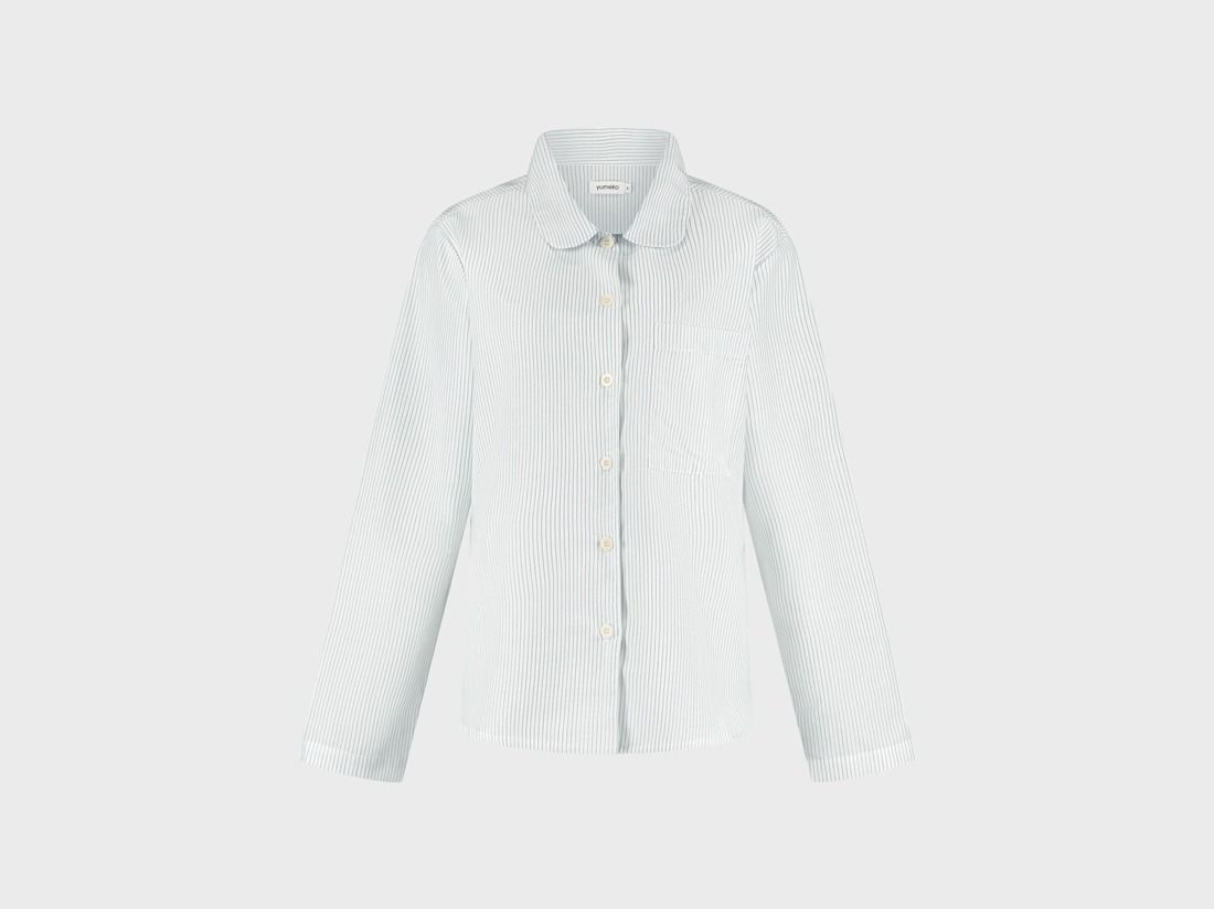 Pyjamasjacka dam bomull TENCEL™ white/blue stripe