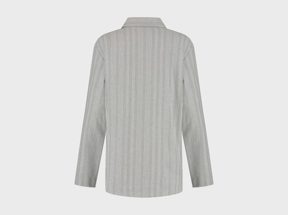 Pyjamaoberteil Damen Flanell Light Grey/white Stripe
