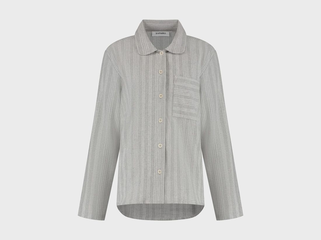 Pyjamaoberteil Damen Flanell Light Grey/white Stripe