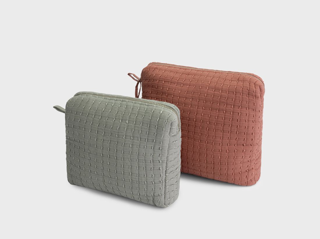 Trousse de toilette en mousseline de coton vert sauge