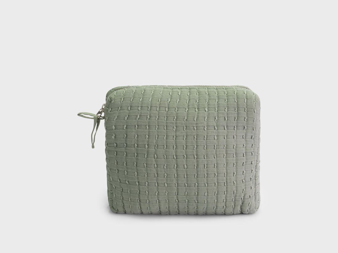 Trousse de toilette en mousseline de coton vert sauge