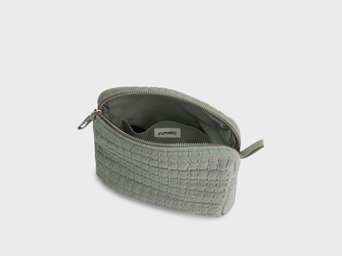 Trousse de toilette en mousseline de coton vert sauge