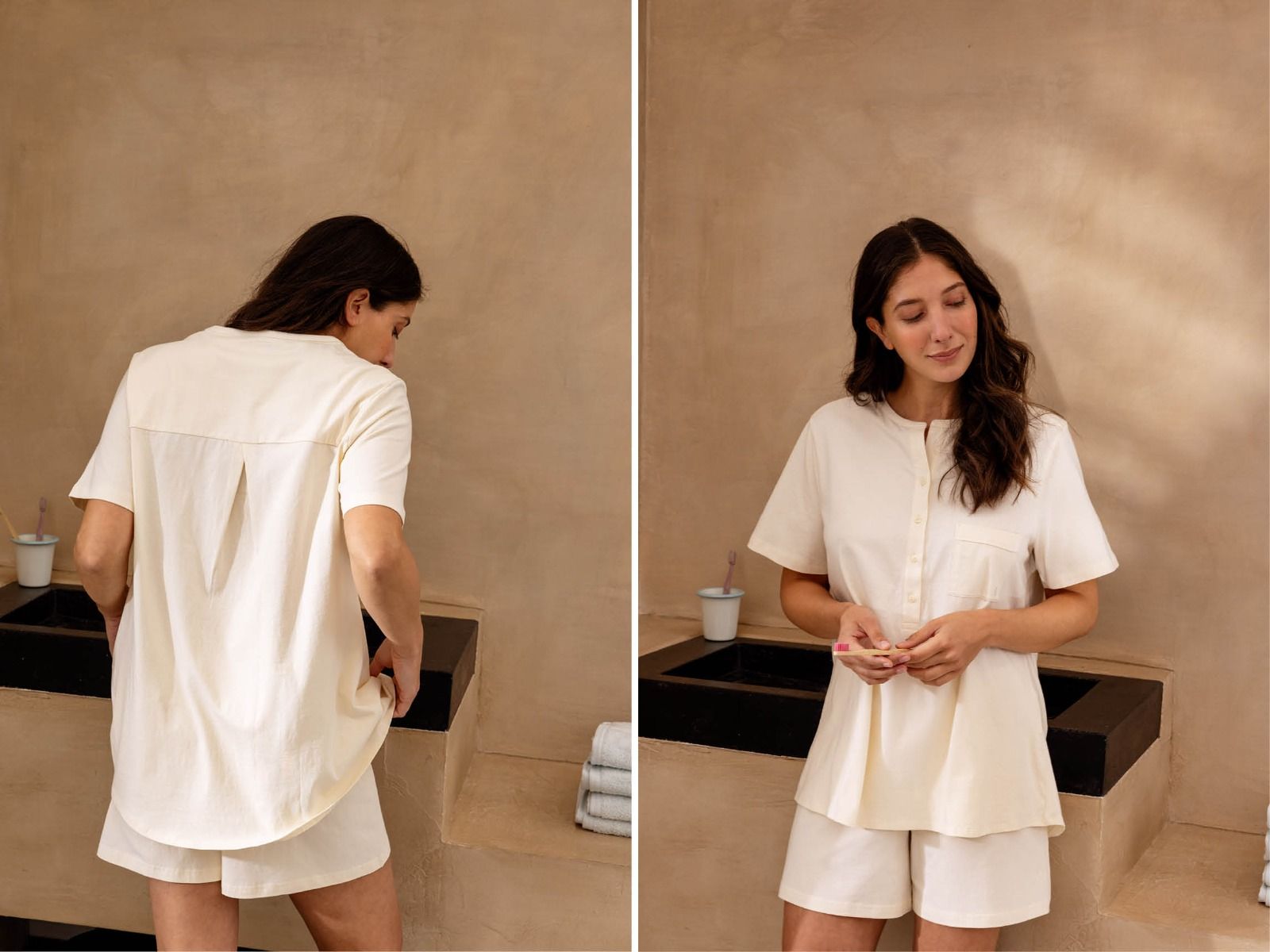 Pyjama-T-Shirt Damen Jersey Sunrise White