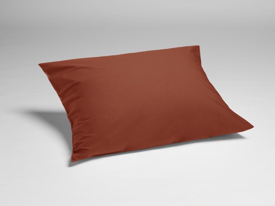 Taie d'oreiller percale de coton rouge rouille 50x60