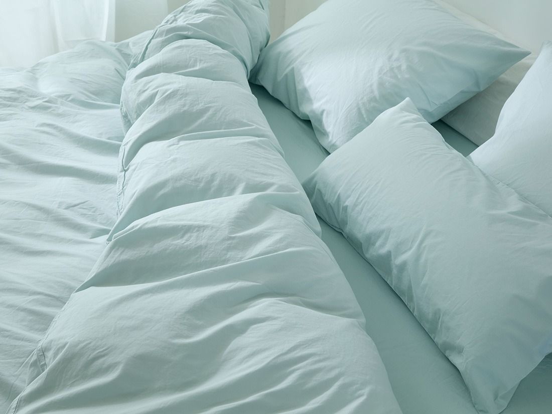 Parure de lit percale de coton bleu pétillant