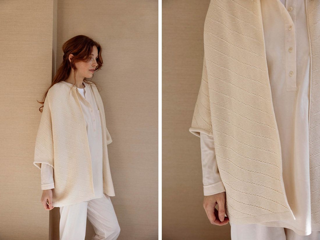 Kimono kofta stickad bomull warm white