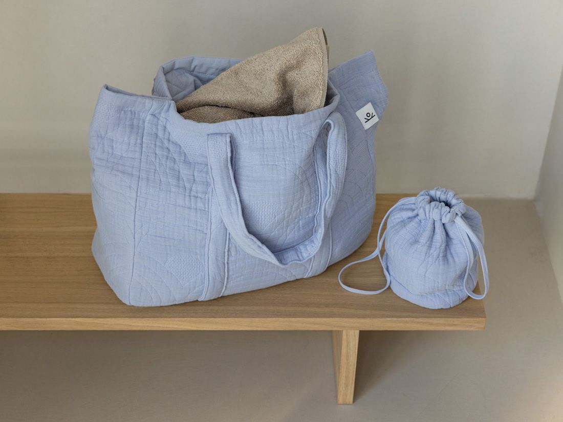Shoppertas mousseline katoen arch lavender blue