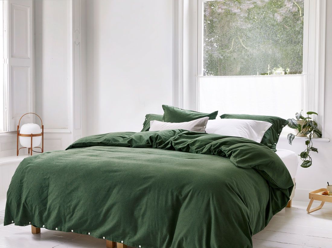 Housse de couette flanelle de coton vert mousse