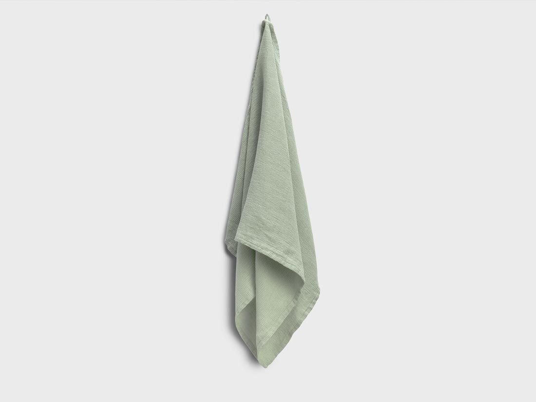 Serviette lin lavé nid d'abeille vert brumeux 70x140 - 1 pc