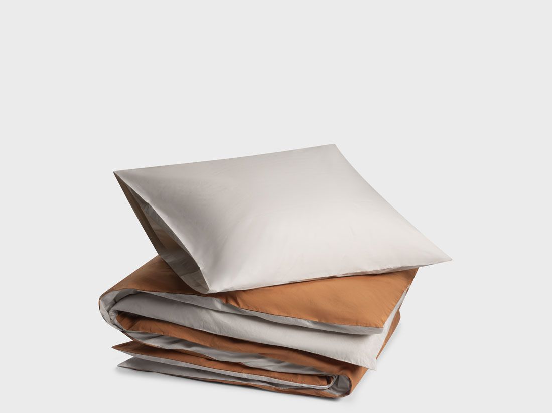 Parure de lit percale de coton double face sable/terracotta