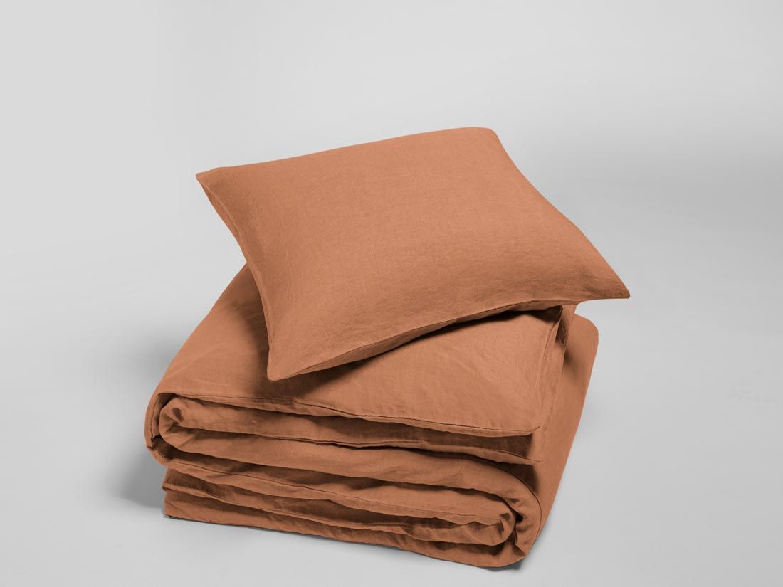 Leinen-Bettwäsche Terracotta 155x220 + 1/80x80