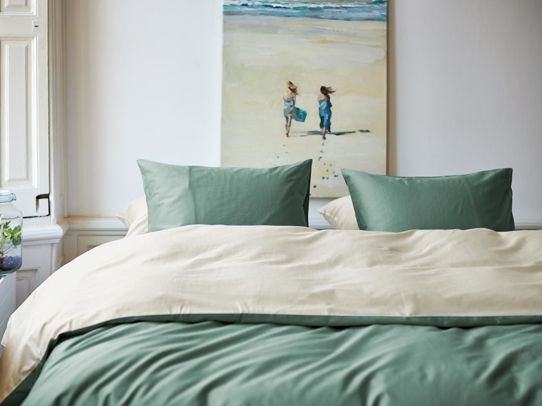 Satin-Bettwäsche Double Face Sandy/Green