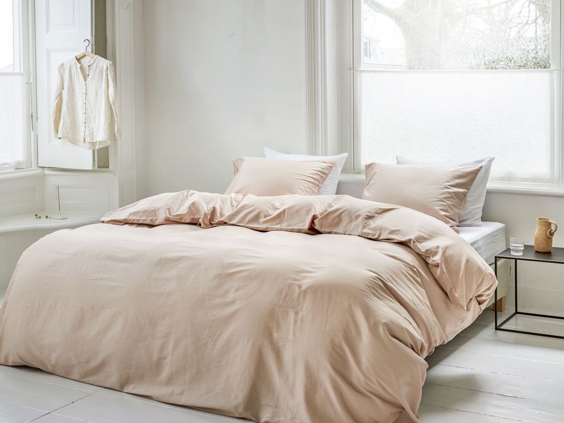 Parure de lit satin de coton rose poussiéreux