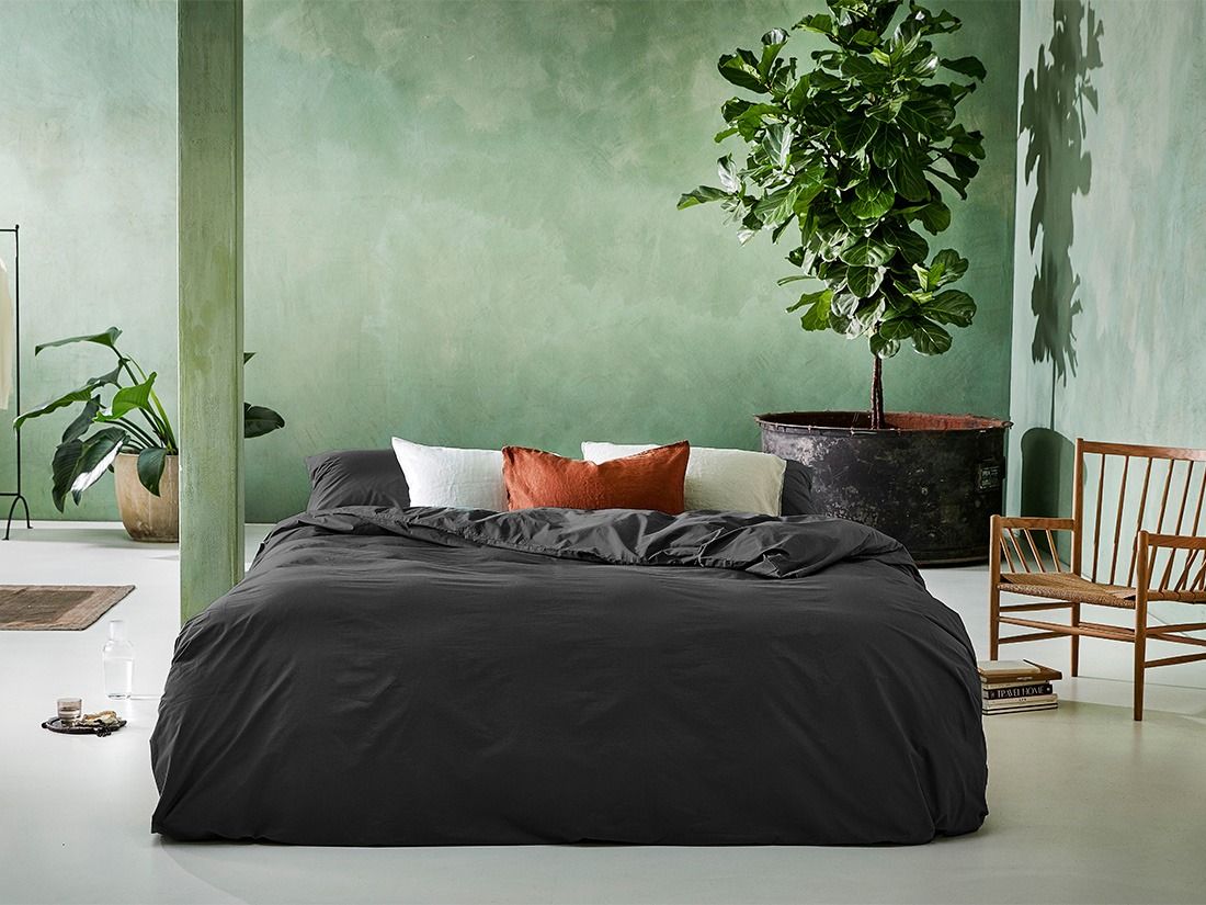 Parure de lit percale de coton gris foncé