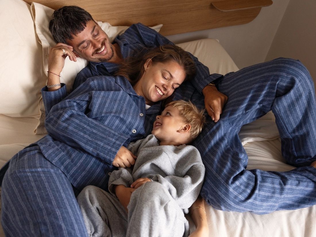 Pyjama-Set Damen Flanell Denim Blue/White Stripe