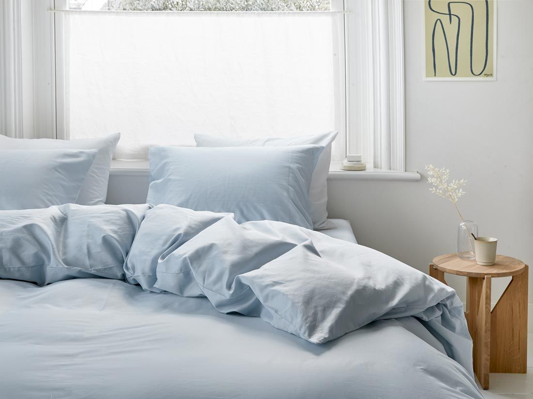 Parure de lit satin de coton bleu ciel