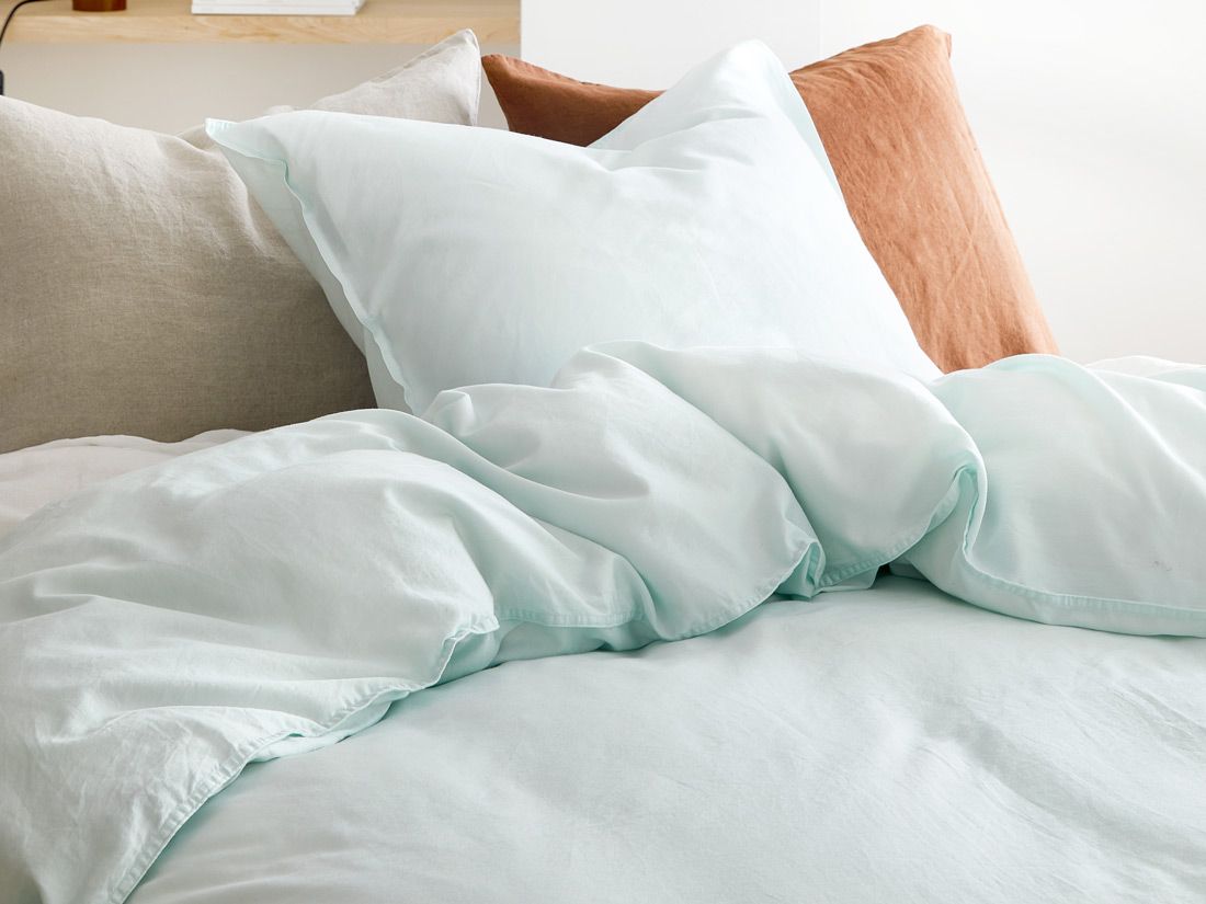 Taie d'oreiller satin de coton lavé mineral green
