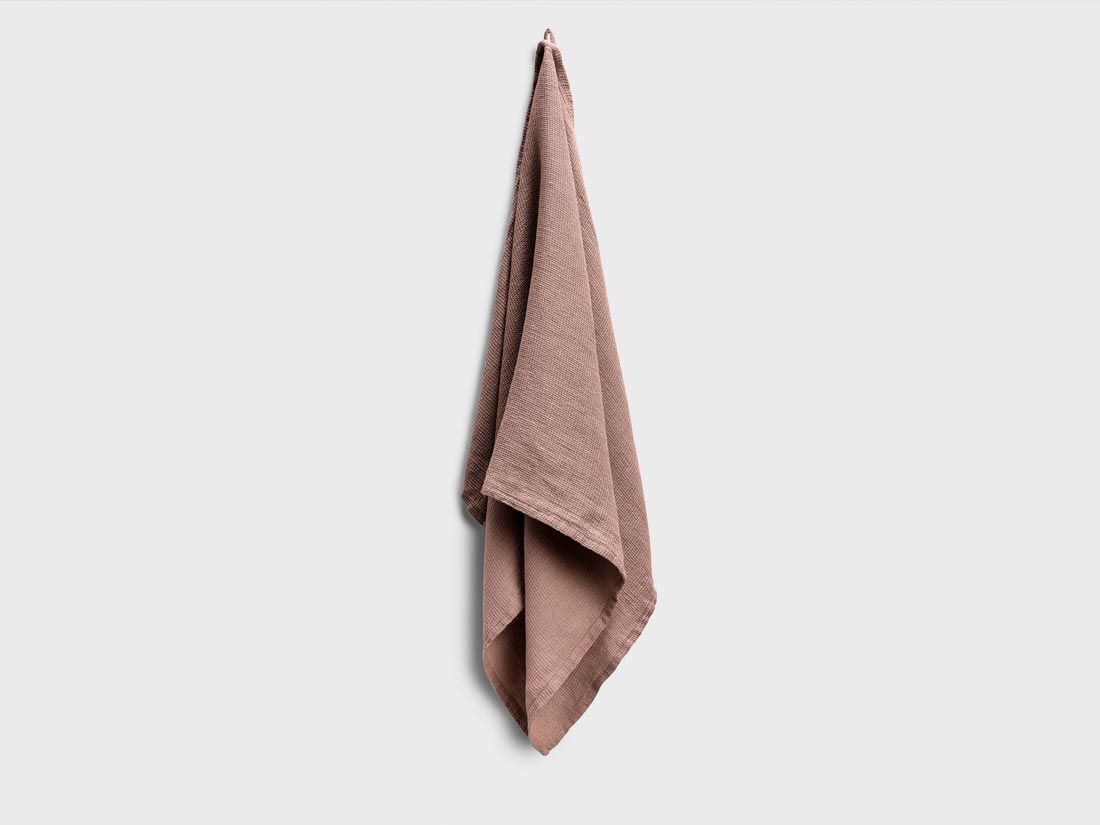 Serviette lin lavé nid d'abeille rose blush 50x100 - 1 pc