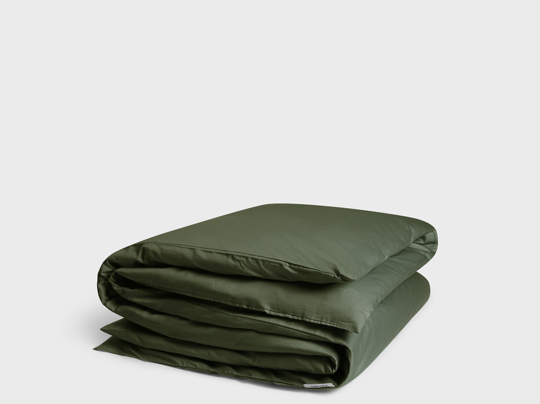 Parure de lit satin de coton vert olive foncé