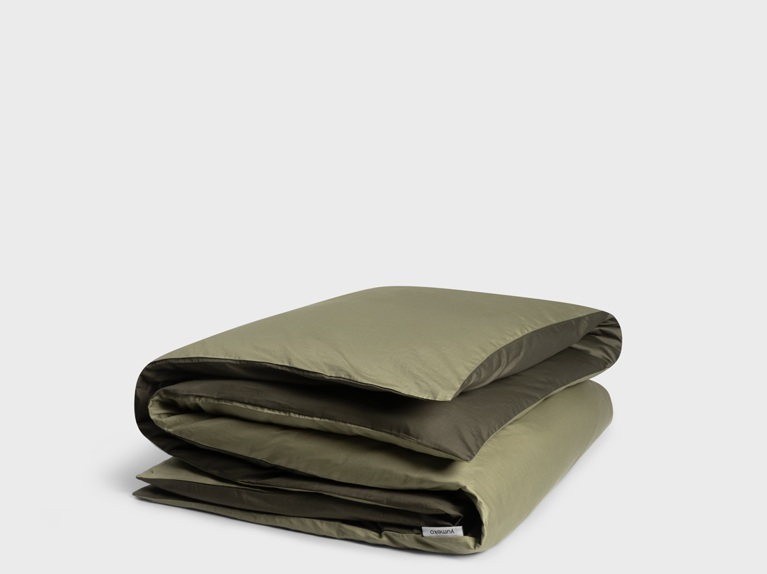 Parure de lit satin de coton double face vert olive