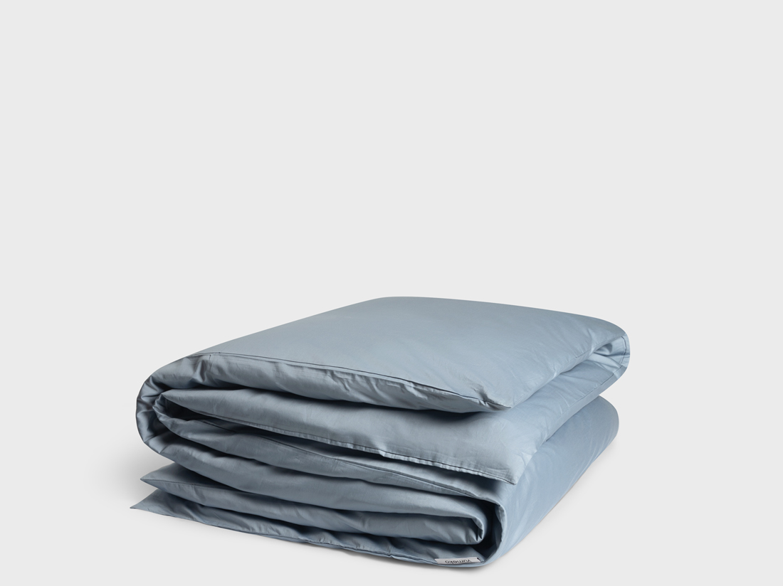 Housse de couette satin de coton bleu délavé