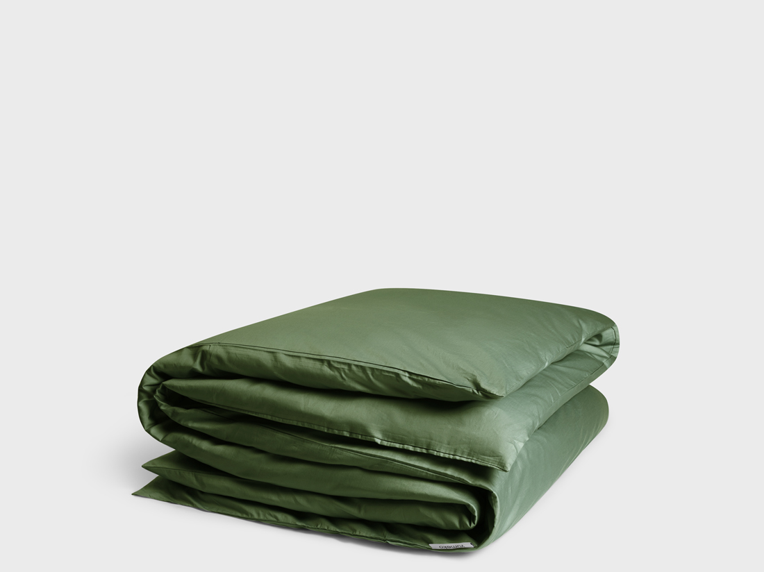 Parure de lit satin de coton vert olive moyen