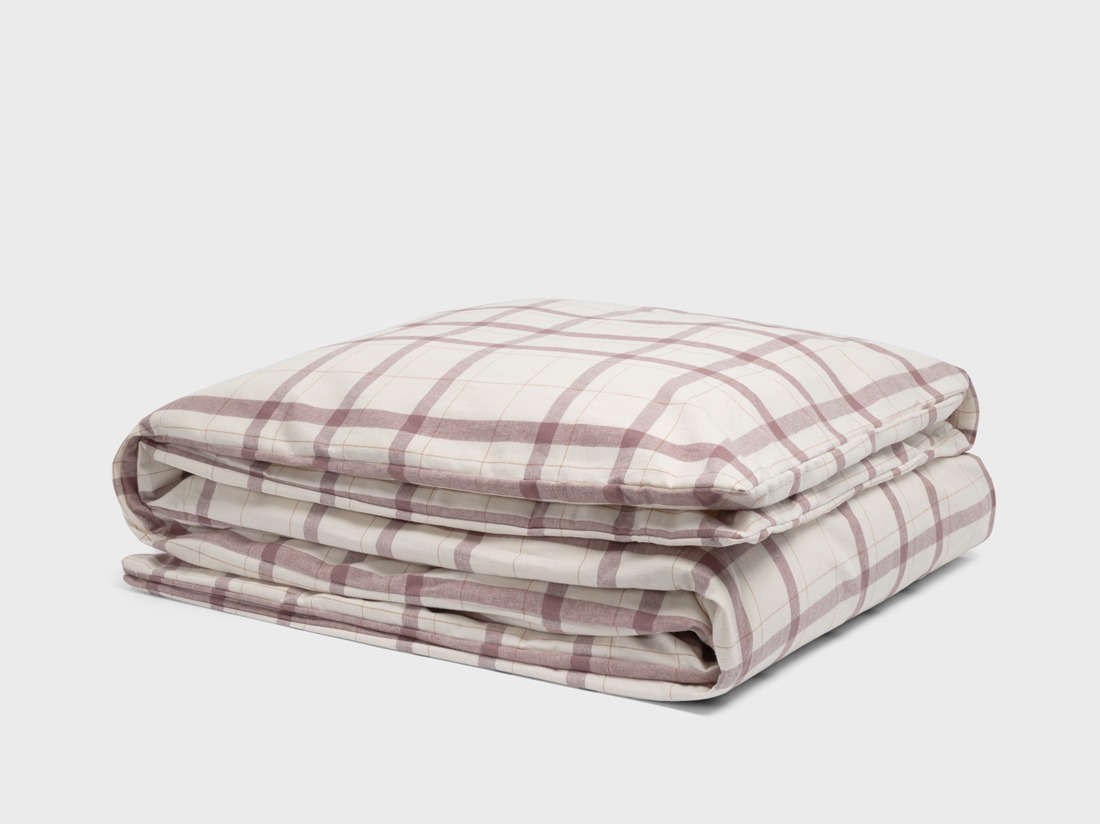 Housse de couette flanelle de coton damier mauve