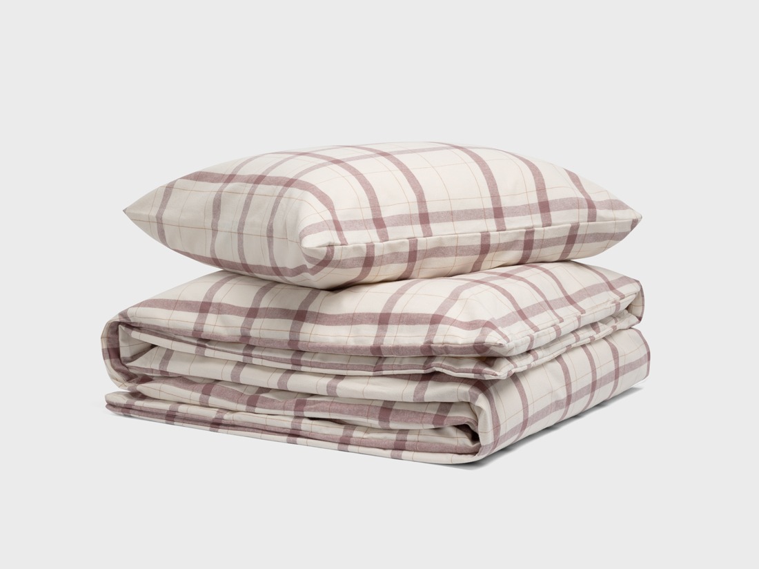 Dekbedovertrek flanel mauve check