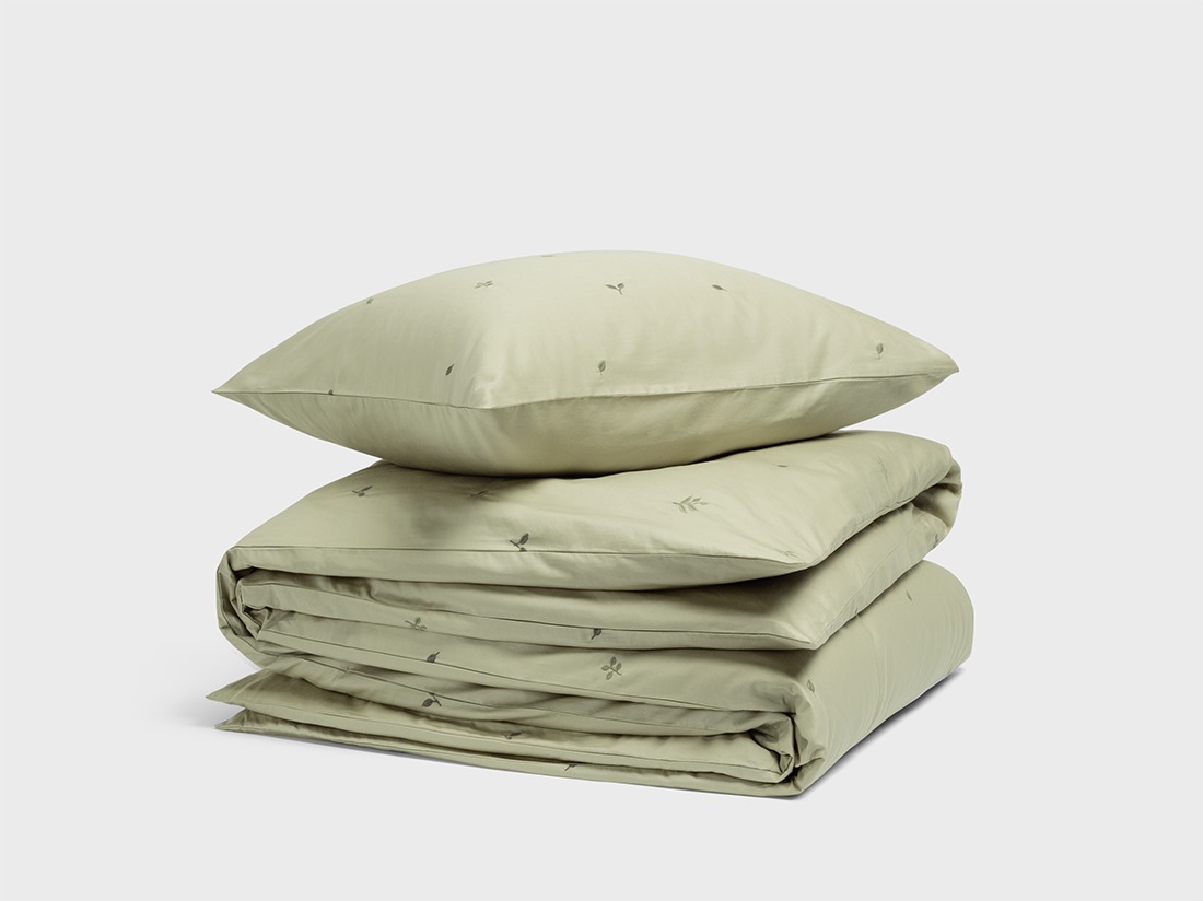 Dekbedovertrek katoen satijn light olive botanical