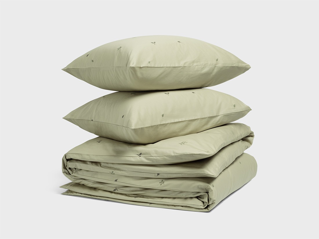 Dekbedovertrek katoen satijn light olive botanical