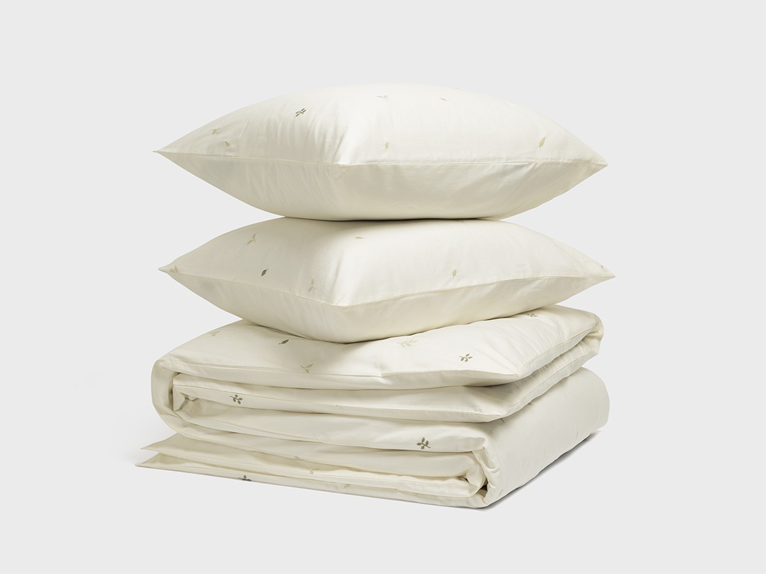 Parure de lit satin de coton blanc chaud botanique