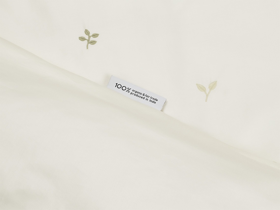 Parure de lit satin de coton blanc chaud botanique