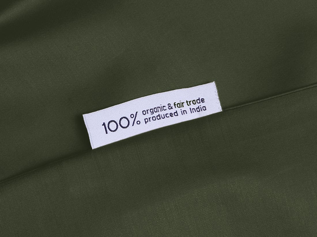 Parure de lit satin de coton vert olive foncé