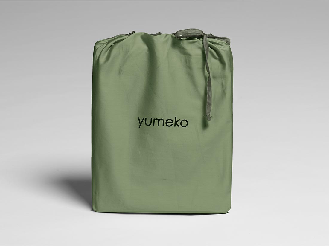 Parure de lit satin de coton double face vert olive