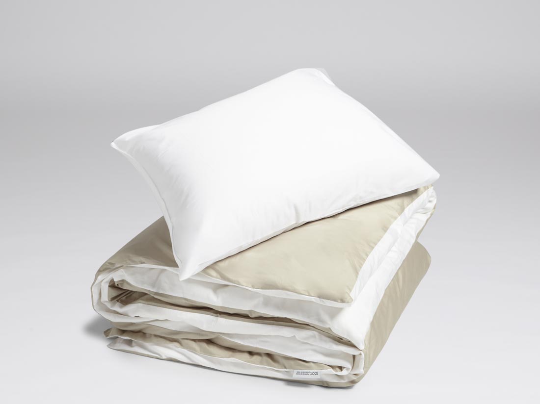 Parure de lit satin de coton double face blanc/sable