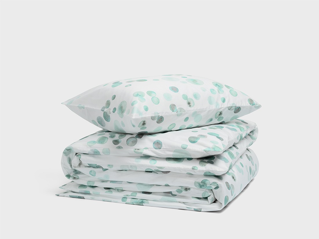 Dekbedovertrek katoen satijn watercolor dots sea green