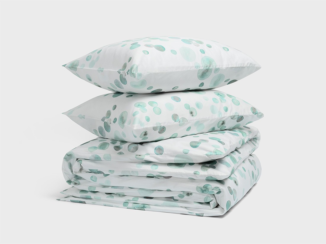Dekbedovertrek katoen satijn watercolor dots sea green
