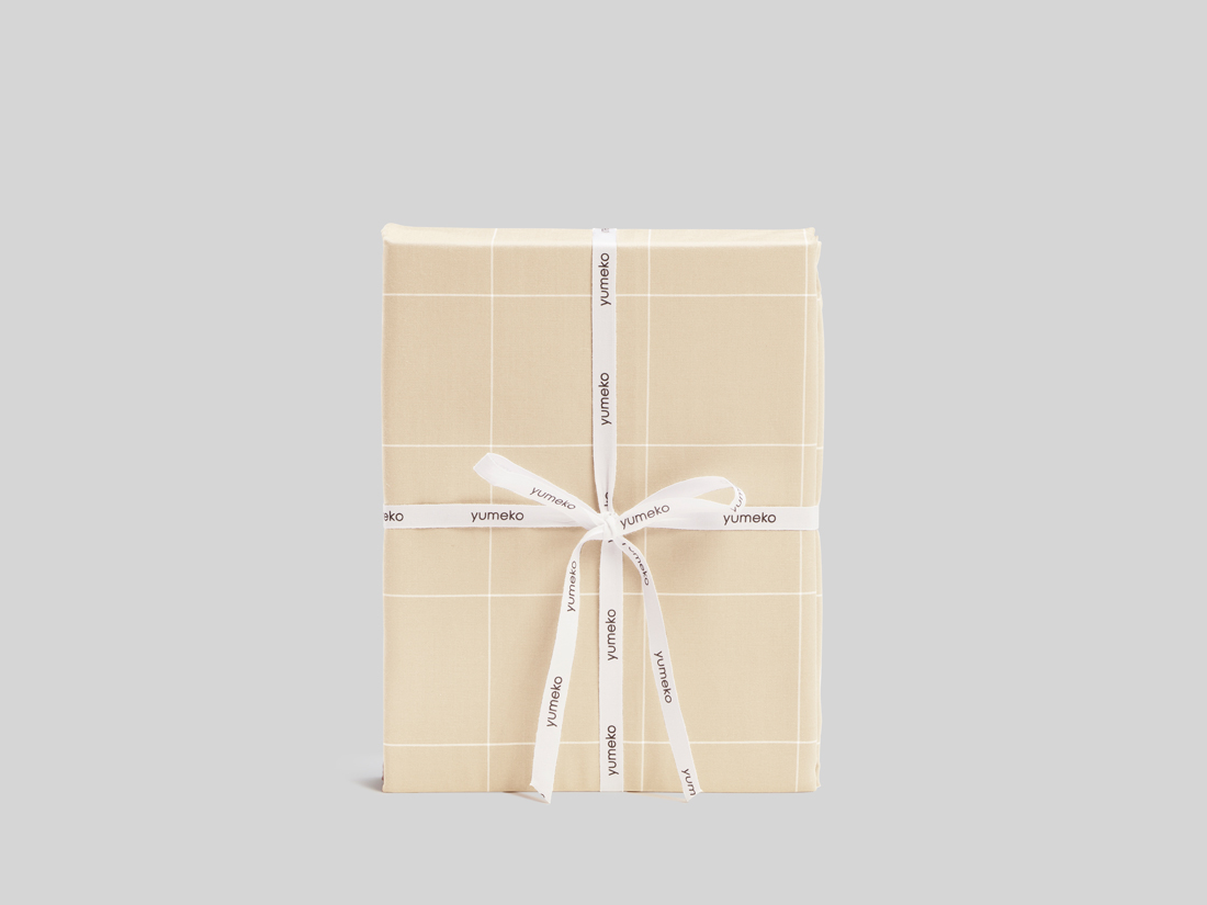 Dekbedovertrek katoen TENCEL™ double face latte check/chambray