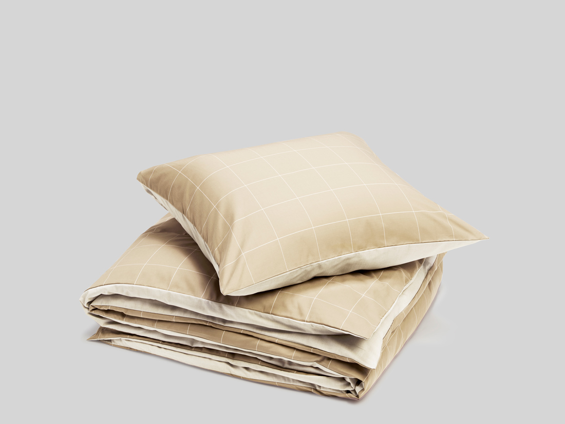 Dekbedovertrek katoen TENCEL™ double face latte check/chambray